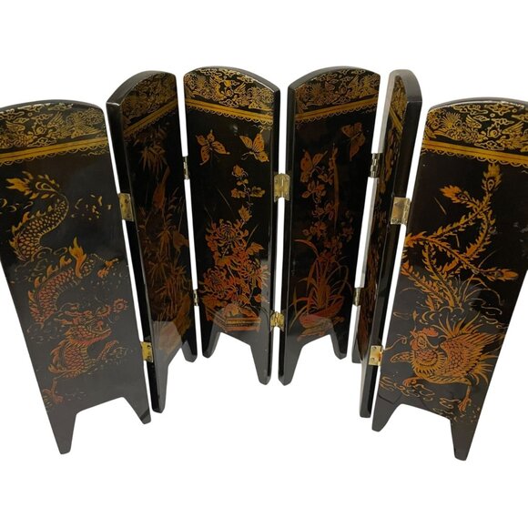 Vintage Asian-Inspired Miniature Folding Screen Room Divider 10" x 17 1/2" With - Picture 4 of 7